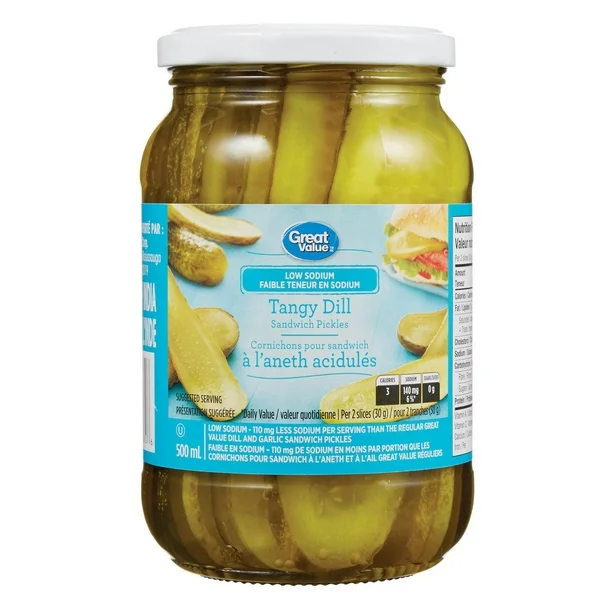 Cornichons à sandwich à l'aneth acidulés Great Value, 500 ml