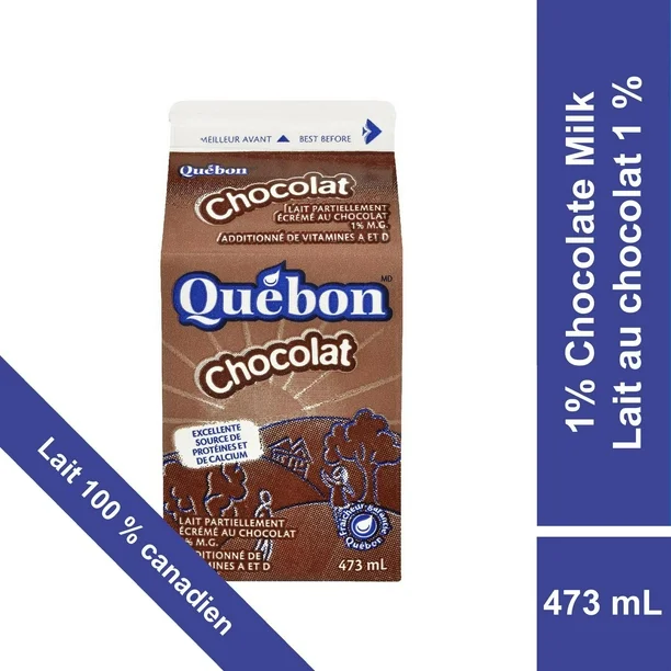 Lait partiellement écrémé 1 % au chocolat Québon, 473 ml