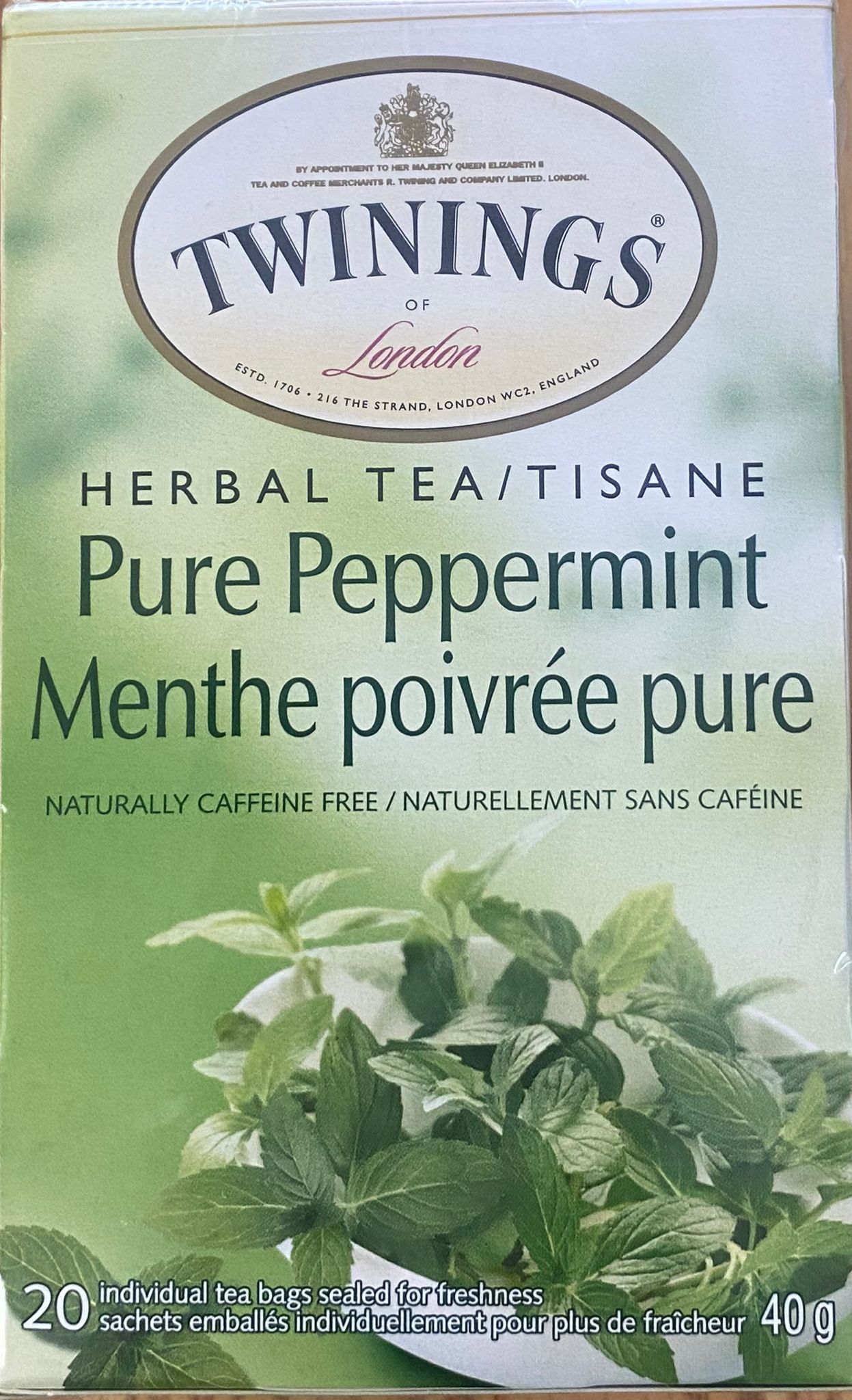 Sachets de thé à la menthe poivrée pure Twinings, boîte de 20 sachets, Twinings Pure Peppermint 20ct