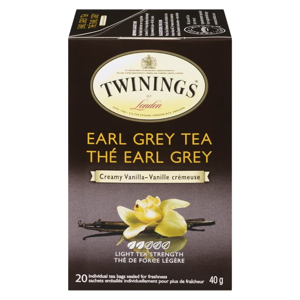 Sachets de thé Twinings Earl Grey à la vanille crémeuse, 20 sachets, Twinings Earl Grey à la vanille crémeuse, 20 sachets