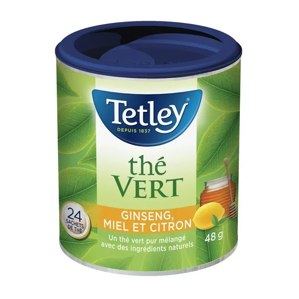 Thé vert Tetley au miel, citron et ginseng, 24 sachets