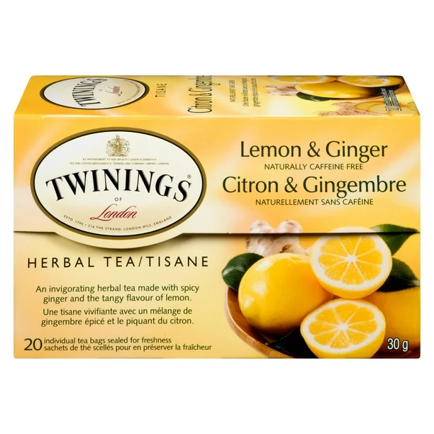Tisane citron-gingembre Twinings, lot de 20 sachets de thé