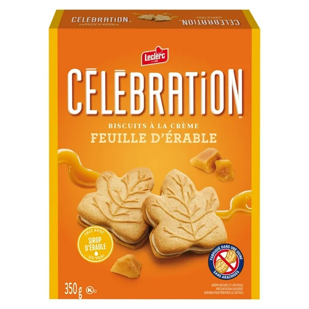 Biscuits à la crème feuille d'érable Celebration Leclerc, 350 g / Biscuits en boîte